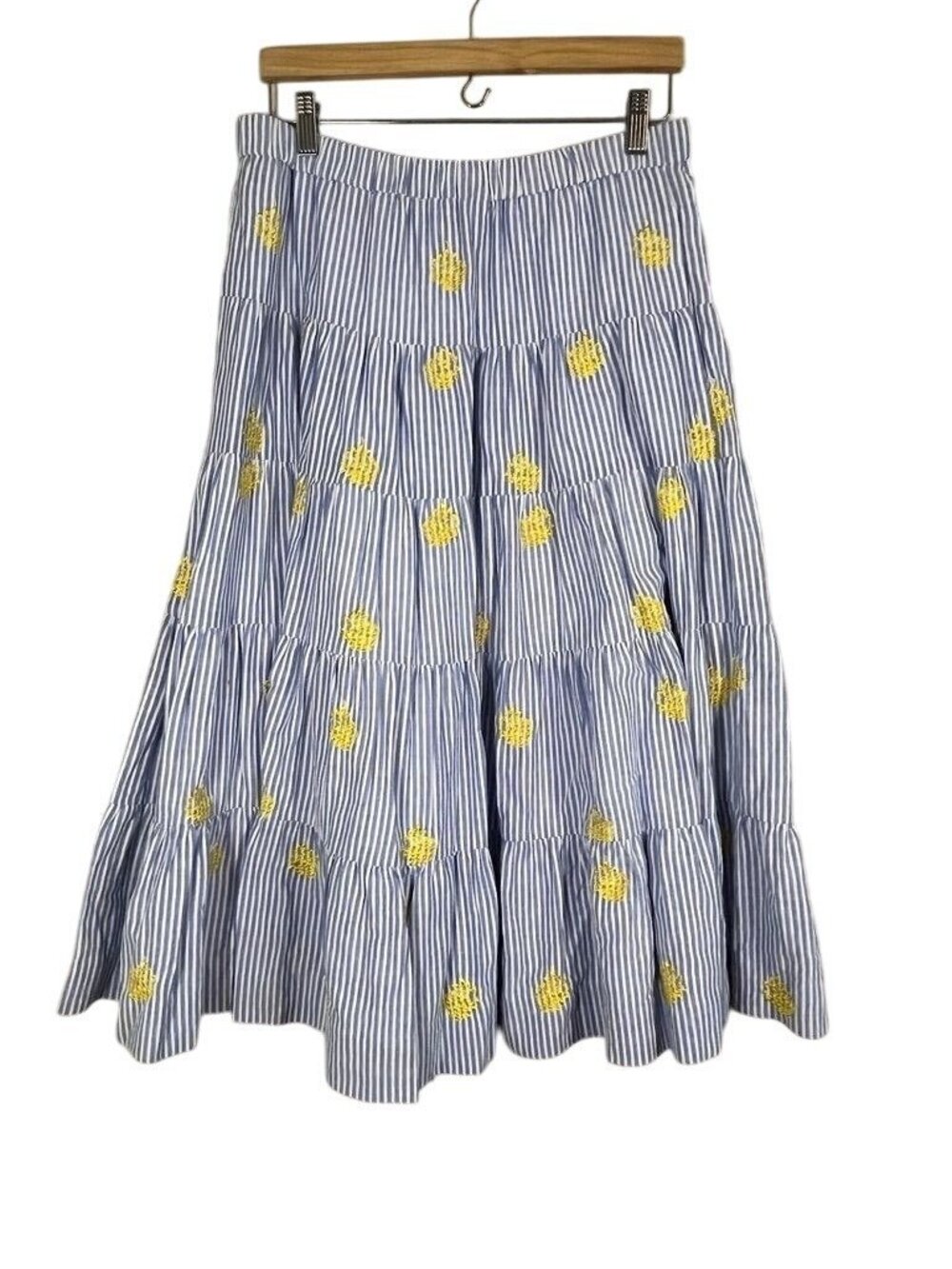 J Crew Striped Pineapple Maxi Skirt M‎ Blue Tiered Preppy Coastal Nautical Chic